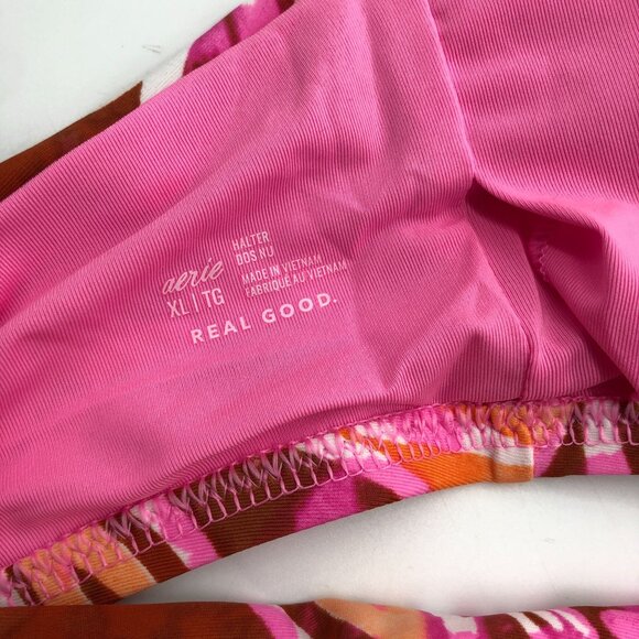 Aerie Swim Halter Bikini Top Keyhole Removable Cups Floral Print Pink Orange XL - Picture 4 of 5